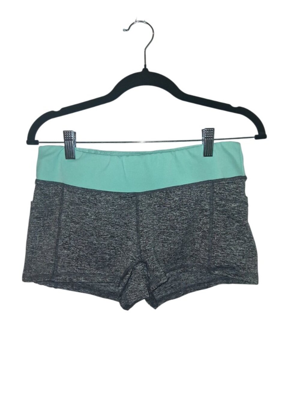 Women's Gray Heather Athletic Compression Booty Shorts Mint Waistband Size Large - Picture 2 of 6